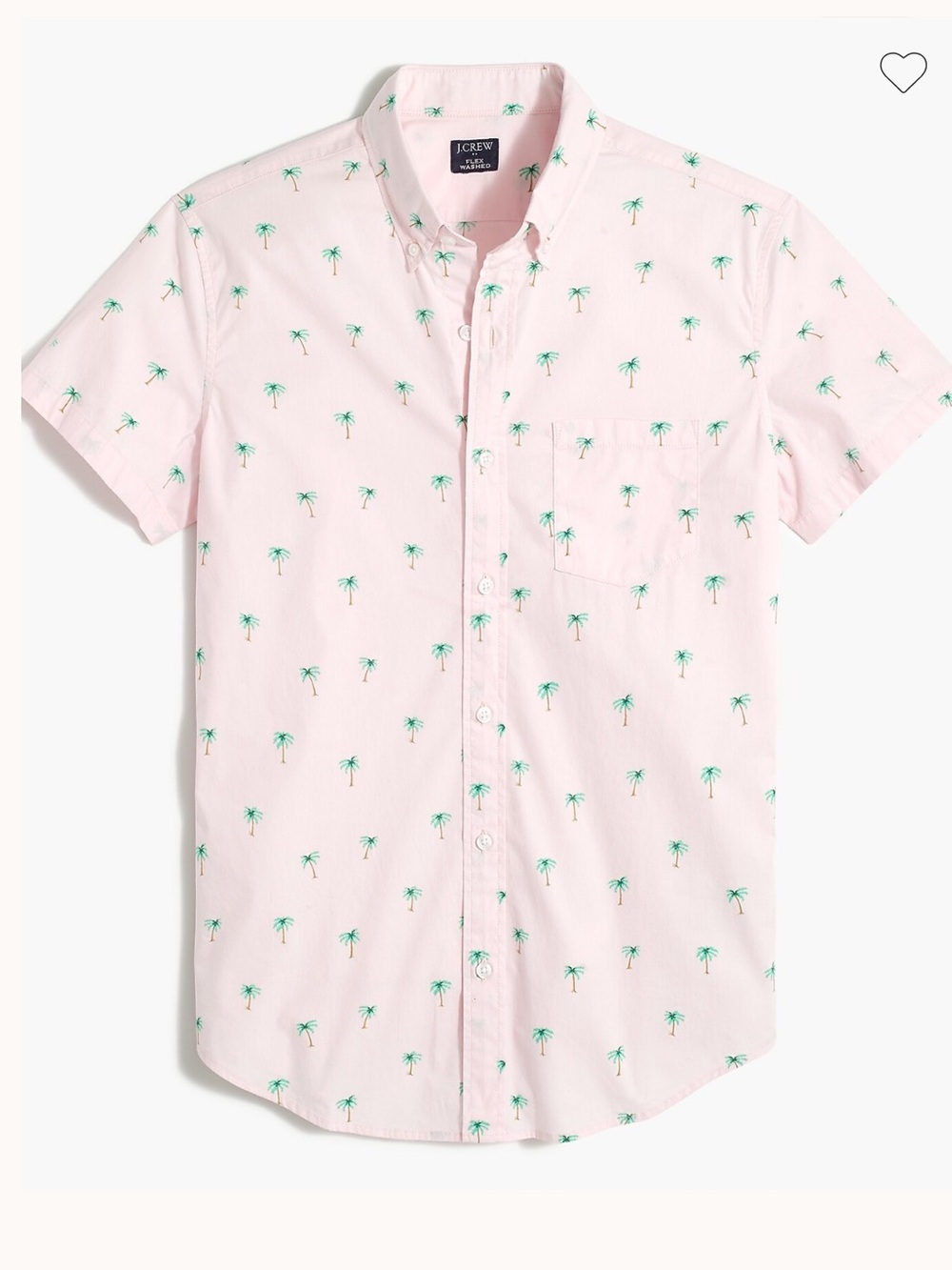 J. Crew Pink Short-Sleeve Button-Down with Green Palm Print